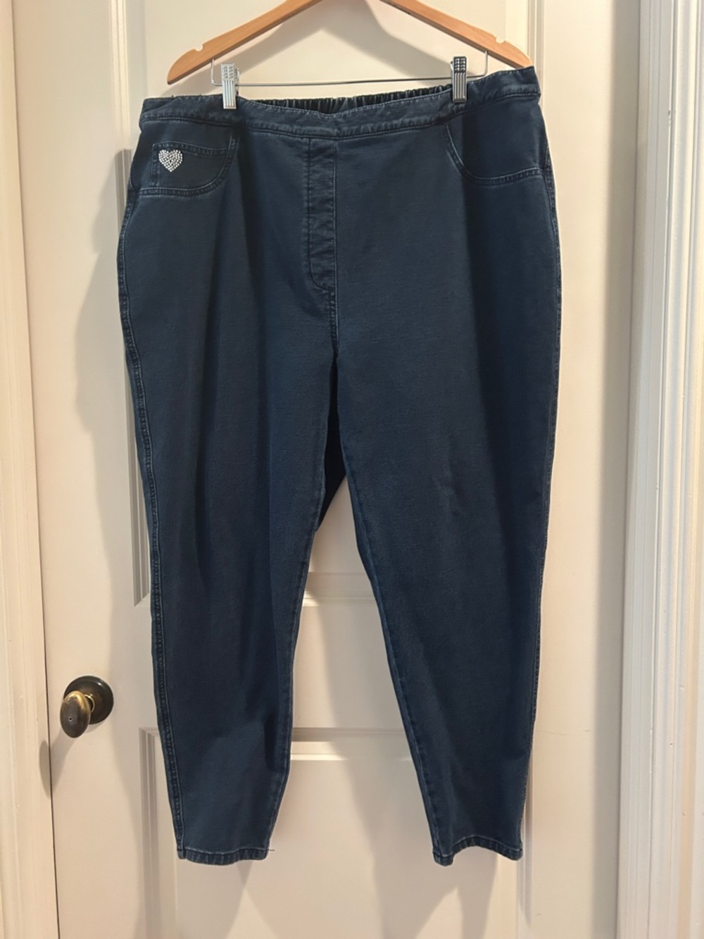 Dream Jeannes by Quacker Factory Bling Heart PullOn ankle Jeans Elastic waist 2X